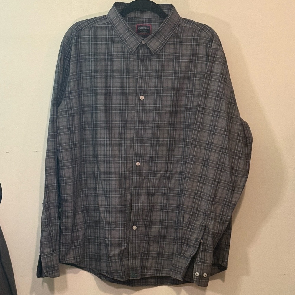 UNTUCKit Grey and Green Checkered Shirt